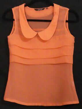 GLOBUS Coral Sheer Sleeveless Blouse Peter Pan Collar - Size XS extra small